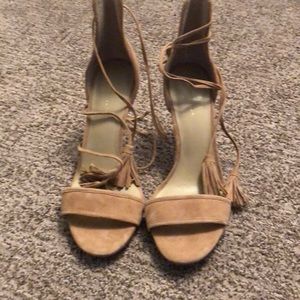 Tassel lace up suede high heels